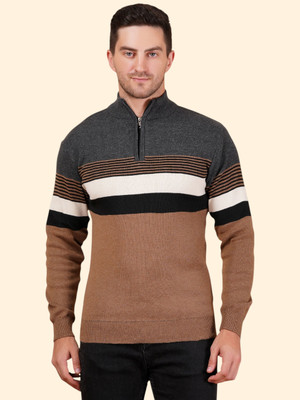 KIPEKEE Striped Round Neck Casual Men Brown Sweater