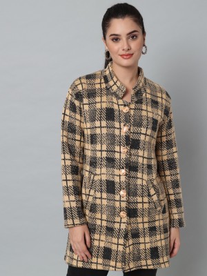 eWools Checkered Collared Neck Casual Women Beige Sweater