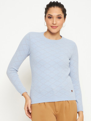 DUKE Self Design Round Neck Casual Women Blue Sweater