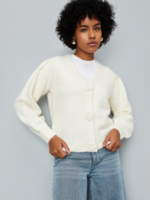 MAX Solid Round Neck Casual Women Green Sweater