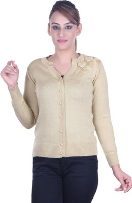 Ogarti Solid V Neck Party Women Beige Sweater