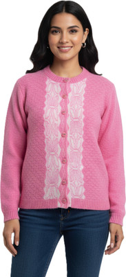 Kriti Striped Round Neck Casual Women Pink Sweater