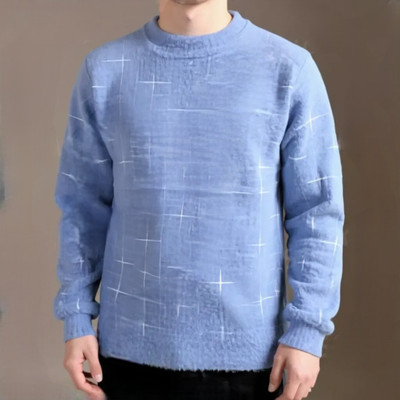Keenuu Printed Round Neck Casual Men Blue Sweater