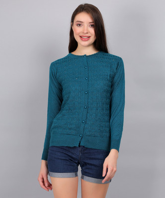 YOUTH ROBE Solid Round Neck Casual Women Green Sweater