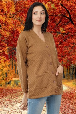 jorden4u Solid, Self Design V Neck Casual Women Brown Sweater