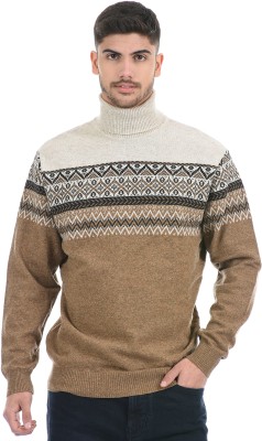 London Fog Self Design Round Neck Casual Men Brown Sweater