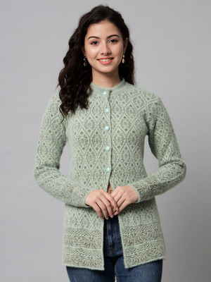 eWools Woven Round Neck Party Women Green Sweater