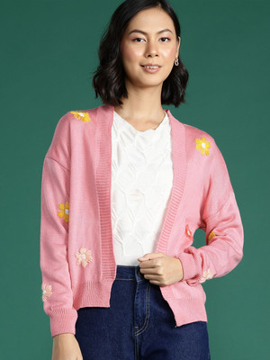 Dressberry Embroidered Casual Women Pink Sweater