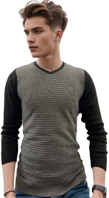 FORWARDS Argyle V Neck Casual Men Black Sweater
