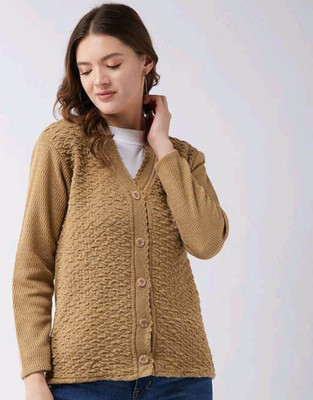 Shunit creation Self Design V Neck Lounge Wear Women Brown Sweater