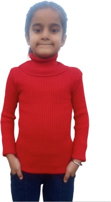 Stately Striped High Neck Casual Boys & Girls Red Sweater