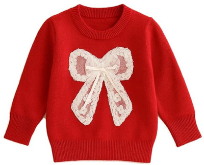 Bold N Elegant Solid, Self Design Round Neck Casual Baby Girls Red Sweater
