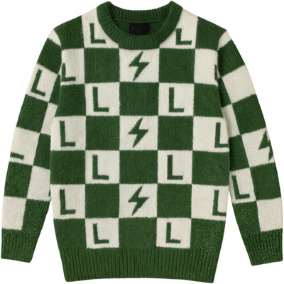 MStyle Checkered, Self Design Round Neck Casual Boys & Girls Dark Green, Beige Sweater
