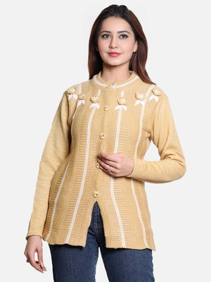 MANAVINTERNATIONAL Embroidered Round Neck Casual Women Pink Sweater