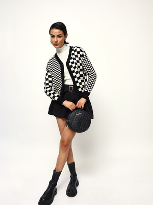 Hubberholme Self Design V Neck Casual Women Multicolor Sweater