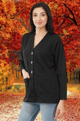 jorden4u Solid, Self Design V Neck Casual Women Black Sweater