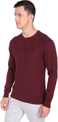 ARROW Woven Round Neck Casual Men Red Sweater