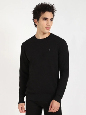 Calvin Klein Jeans Self Design Crew Neck Casual Men Black Sweater