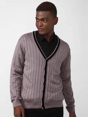 FOREVER 21 Colorblock V Neck Casual Men Grey Sweater