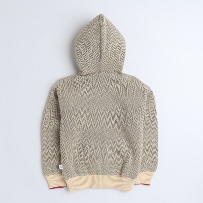 HOC Self Design Hooded Neck Casual Boys Reversible Beige Sweater