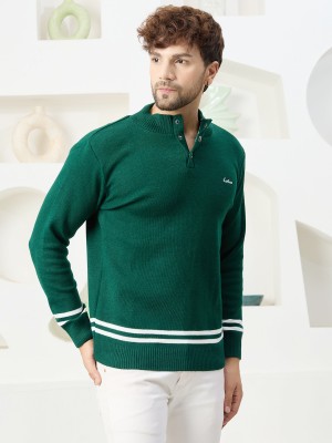 KVETOO Striped Round Neck Casual Men Green Sweater