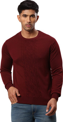 Raymond Solid Round Neck Casual Men Maroon Sweater