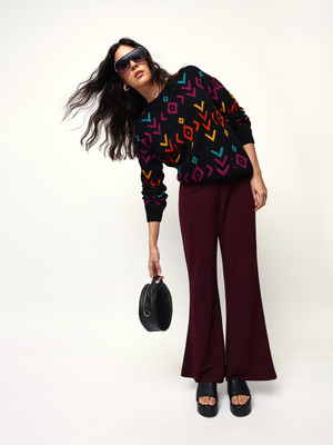 High Star Printed Round Neck Casual Women Multicolor Sweater