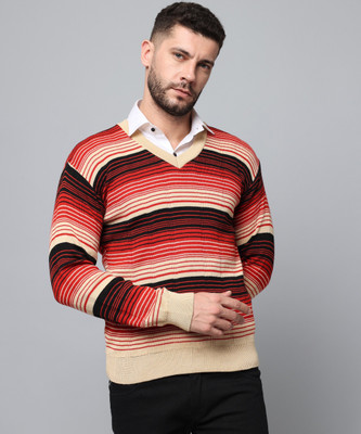 ZEPPI Striped V Neck Casual Men Multicolor Sweater