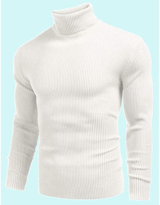 R ARHAN Self Design Turtle Neck Casual Men White Sweater