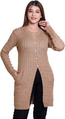 Varenyam Self Design Round Neck Lounge Wear Women Beige Sweater