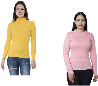 Indeweaves Solid High Neck Casual Women Multicolor Sweater