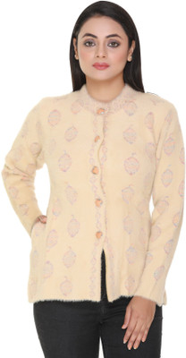 WOOL 4U Self Design Round Neck Casual Women Pink Sweater