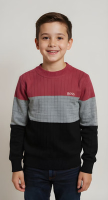 VIVEKGAMENTS Colorblock Round Neck Casual Boys Multicolor Sweater