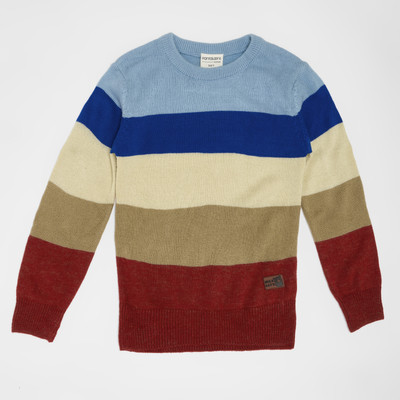 Pantaloons Junior Striped Round Neck Casual Boys Blue Sweater