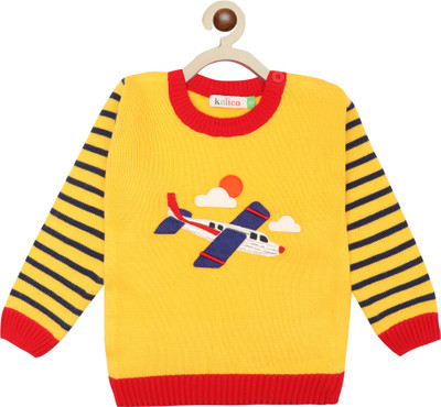Knitco Applique Round Neck Casual Baby Boys & Baby Girls Yellow Sweater