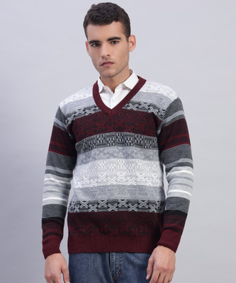 WILLEY Geometric Print V Neck Casual Men Multicolor Sweater