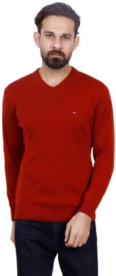 PSK Solid V Neck Casual Men Maroon Sweater