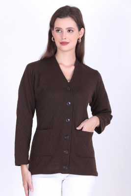 urban rock Solid V Neck Casual Women Brown Sweater