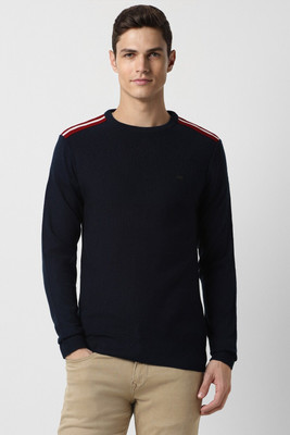 PETER ENGLAND Self Design Round Neck Casual Men Black Sweater