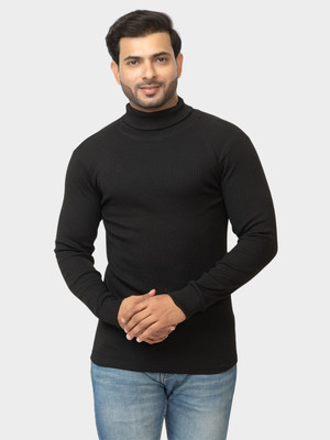 GEE 5 Solid Turtle Neck Casual Men Black Sweater