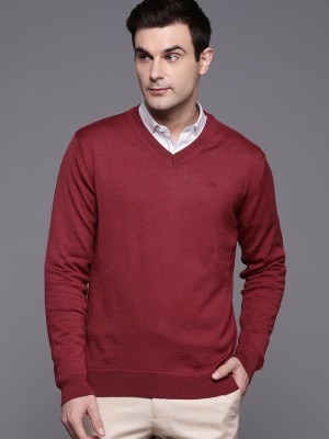 Raymond Solid V Neck Casual Men Red Sweater