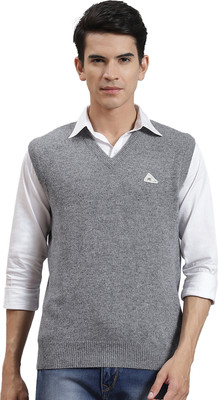 MONTE CARLO Self Design V Neck Casual Men Grey Sweater