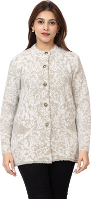 FASHSTORE Floral Print Round Neck Casual Women Light Green Sweater