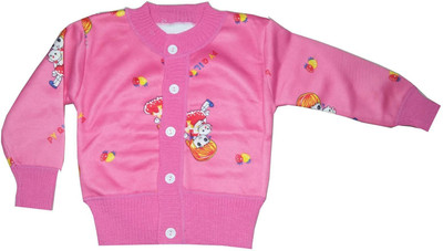 RUDRA KA Printed Round Neck Casual Baby Boys & Baby Girls Pink Sweater