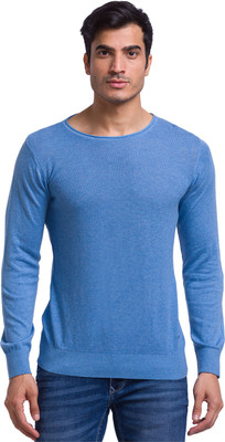 PARX Solid Round Neck Casual Men Blue Sweater