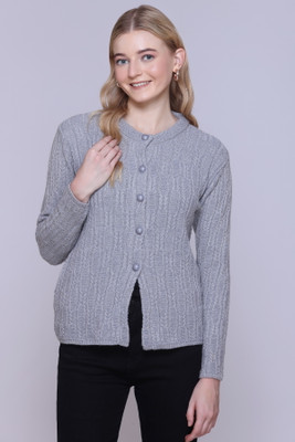 HIMYUG Self Design Round Neck Casual Women Grey Sweater