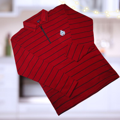 Marc Luarente Striped Collared Neck Casual Men Maroon Sweater