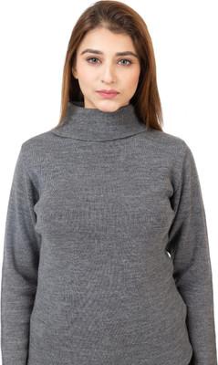 TWENTY ME Solid High Neck Casual Women Grey Sweater