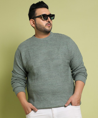 Instafab Plus Solid Round Neck Casual Men Green Sweater