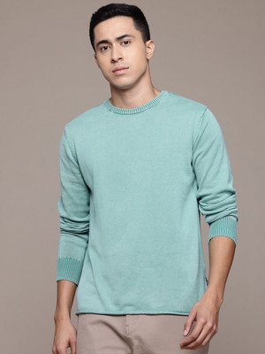 Roadster Solid Round Neck Casual Men Green Sweater